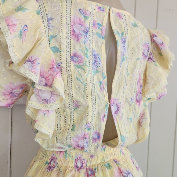 LoveShackFancy Yellow Floral Mini Dress